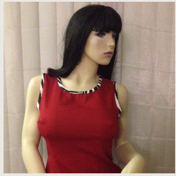 Red A-line sheath dress with zebra trim - Picture 3 of 3