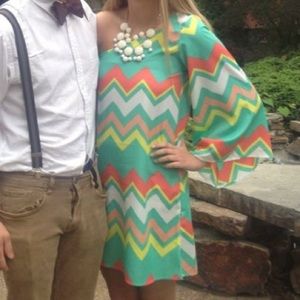 One Shoulder Chevron Print Dress