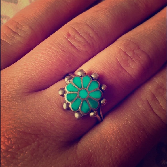 Turquoise Sterling Silver Flower Ring