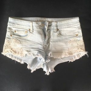 American eagle jean shorts with lace detail