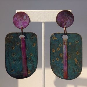 Vintage Metal Patina Purple/Teal Colored Earrings