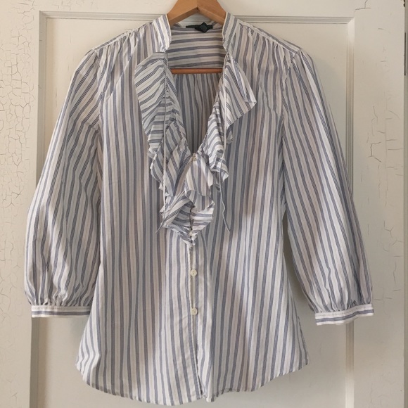 SOLD - Lauren Striped Button Ruffle Blouse