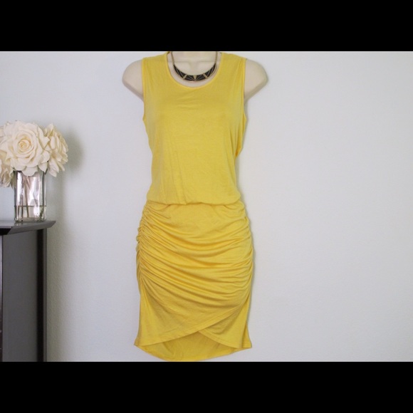 Yellow drop waist shirred dress.. NEW