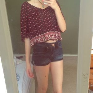 Red and black peasant top