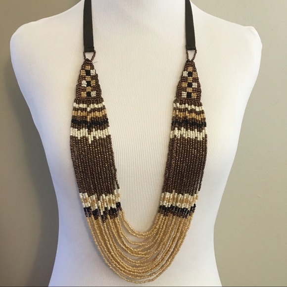 Brown desert-inspired mosaic beaded necklace
