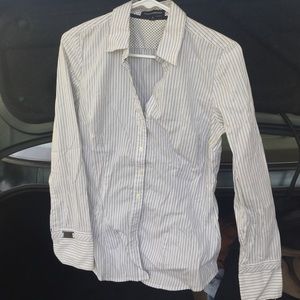 Express Studio white striped button down blouse