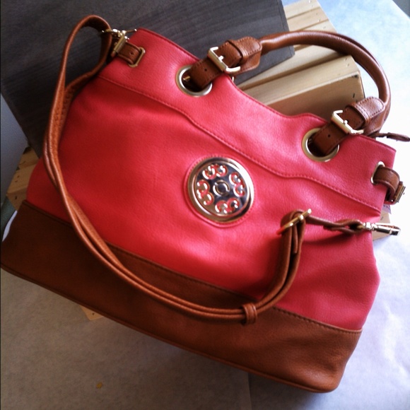 Faux Leather Handbags -Pink/Brown