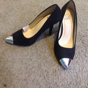 Black heels with metal toe cap