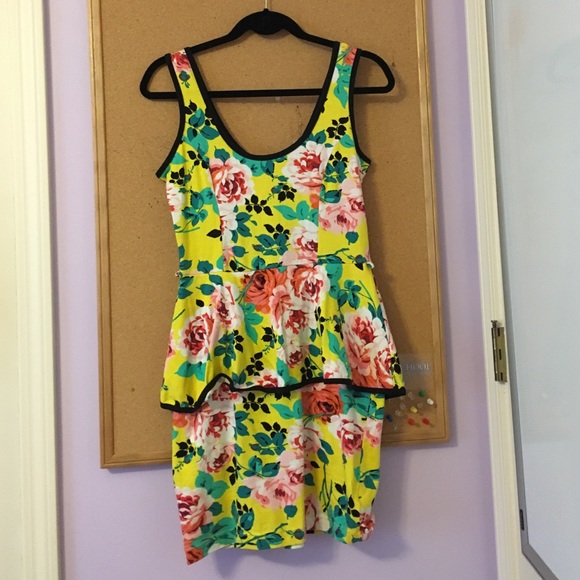 Yellow & Floral Peplum Dress