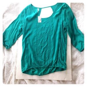 Teal silk blend top