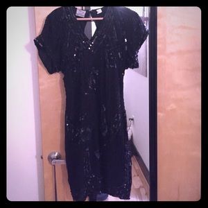 Vintage beaded black Will dress with key hile back