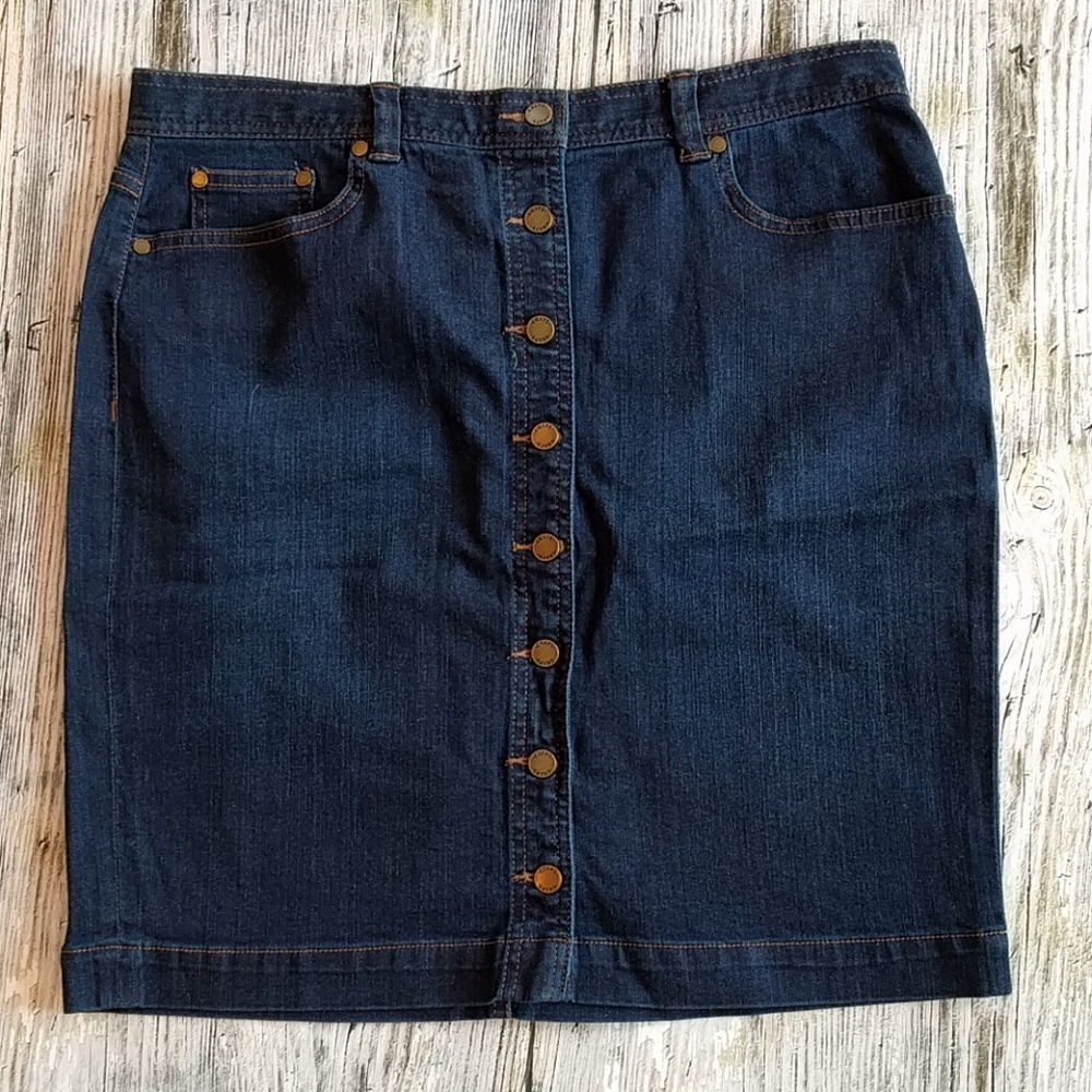 Chaps Slim Denim Button Front Skirt - image 3