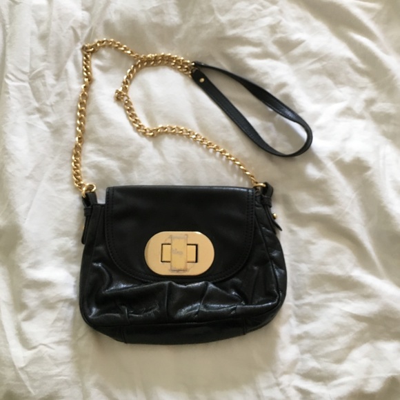 Badgley Mischka Black Leather Messenger Bag
