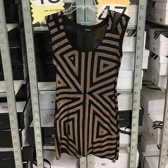 Express Gold Beaded Sleeveless Mini Dress