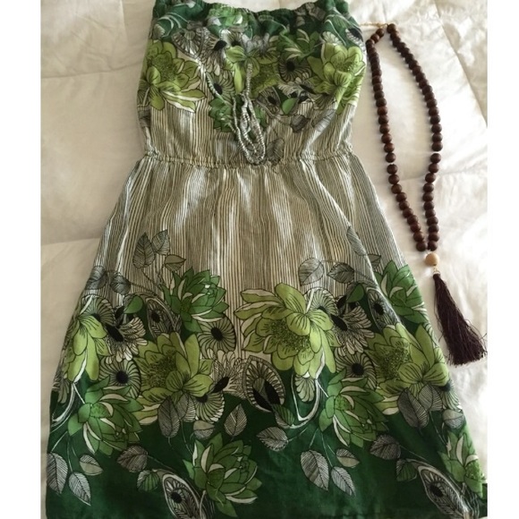 Green floral strapless dress