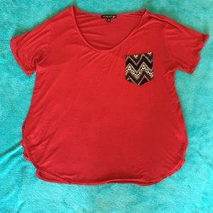 Flowy red shirt with accent pocket