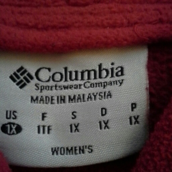 Size 1X, red, Columbia zip-up, hooded fleece