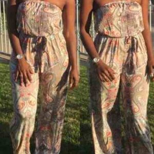 tribal jumpsuit tube top