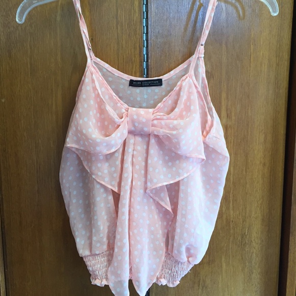 baby pink and white polkadot bow tank top