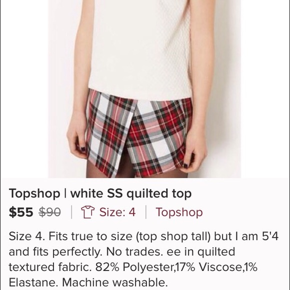TopShop White SS Quilted Top - Picture 4 of 4