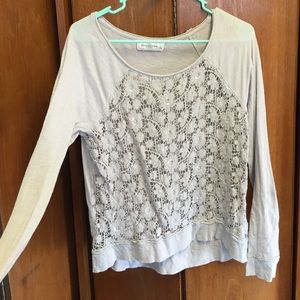 Gray lace front longsleeved T-shirt