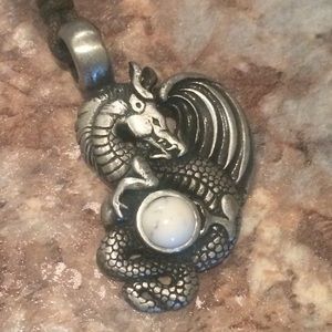 Pewter dragon pendant with white stone