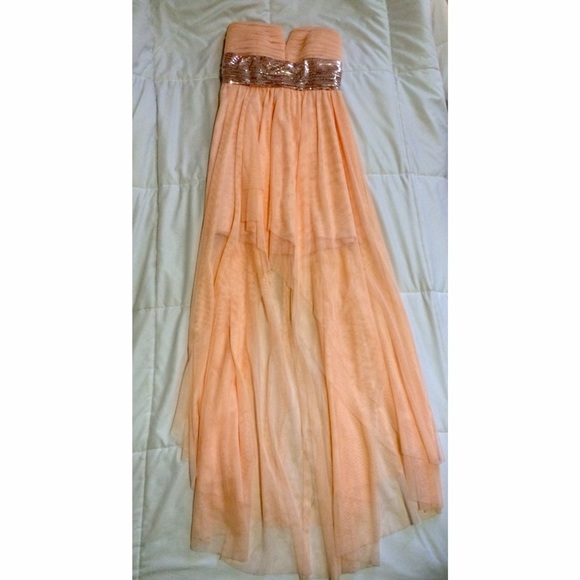 Peach high-low formal dress
