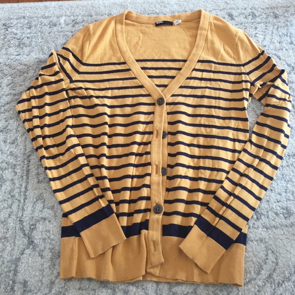 Yellow and Navy Striped Cardigan