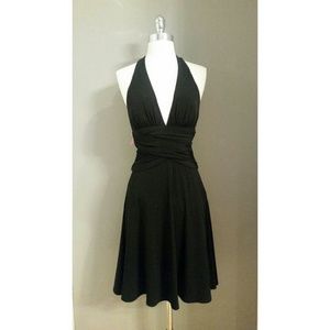 White House Black Market Black V Neck Halter Dress