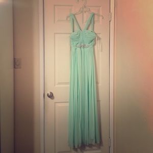 Mint color prom dress