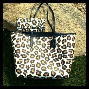 Coach ocelot tote & matching wallet