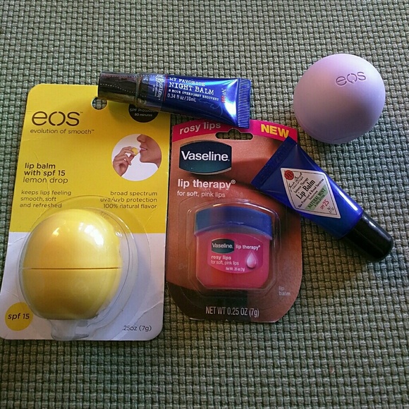 Lot of 5 lip balms: eos, jack black, c.o. bigelow