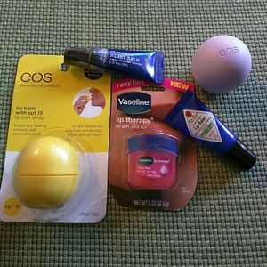 Lot of 5 lip balms: eos, jack black, c.o. bigelow