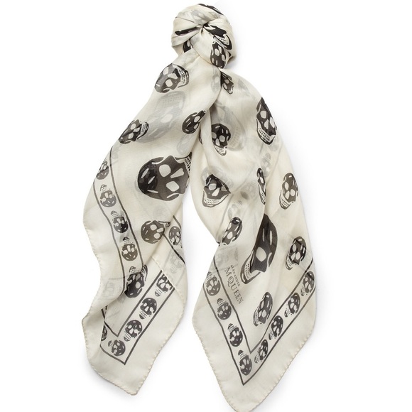 Alexander McQueen Skull Print Silk Chiffon Scarf - Picture 2 of 4