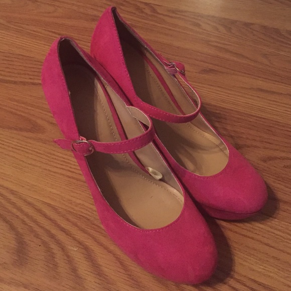 Hot pink suede Mary Janes