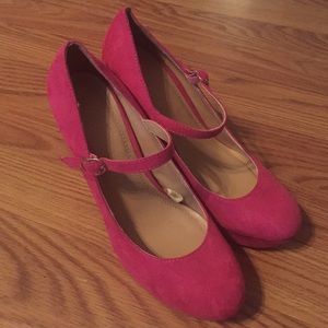 Hot pink suede Mary Janes