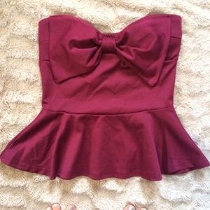 Strapless Burgundy Bow Shirt