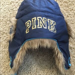 VIctoria's Secret PINK faux fur ear flap hat.