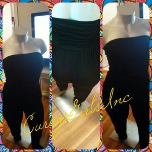 Black or white jersey knit halter jumpsuit