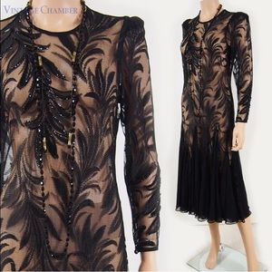 Vintage Saks sheer black lace cocktail dress