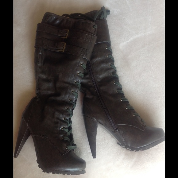 Lace up heeled combat style boots