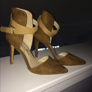 Camel Ankle Strap Pointed-Heel