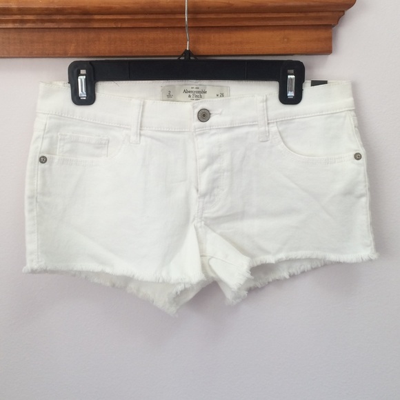 Abercrombie and Fitch Mid-Rise White Denim Shorts