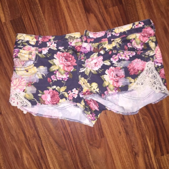 Floral denim shorts