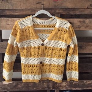 Yellow and white homemade knit sweater