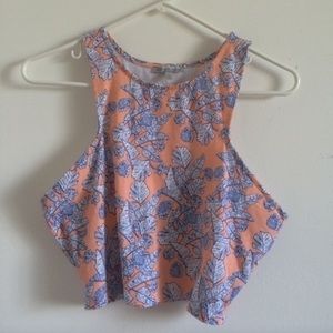 Orange & Blue Flower Crop Top