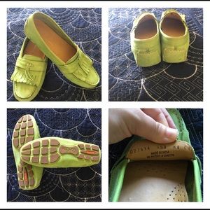 Vibrant lime green leather Cole Haan drivers.