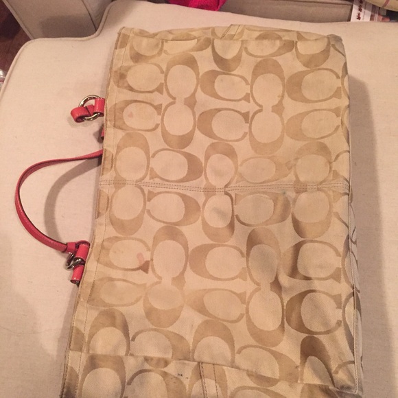 Coach tan and coral tote