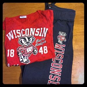Wisconsin Badgers shirt and sweat pants combo.