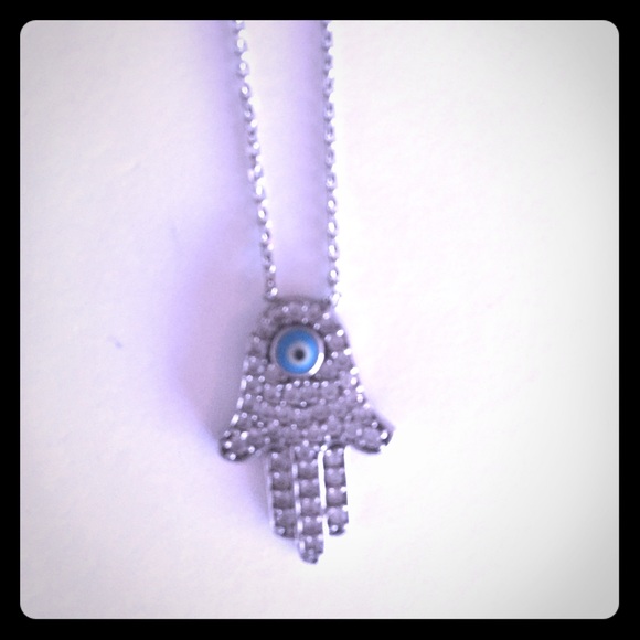 Silver Hamsa necklace - evil eye hand of Fatima